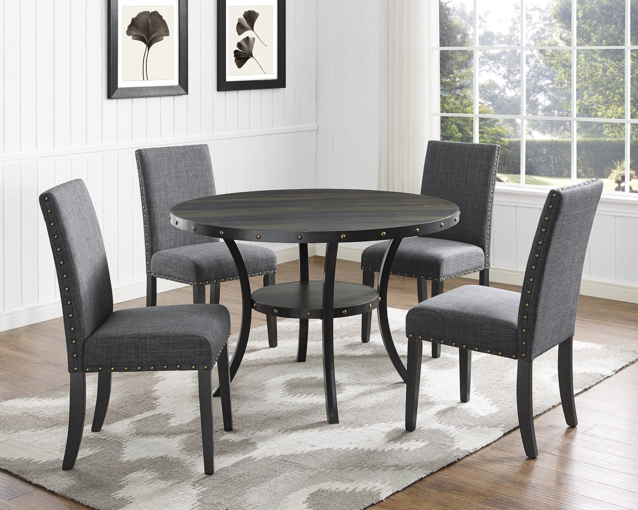 Roundhill Furniture Biony Fabric Dining Chairs with Nailhead Trim - Set of 2, Gray Upholstered Side Chairs for Kitchen, Dining Room, and Breakfast Nook - Comfortable Modern Seating for Home & Restaurant