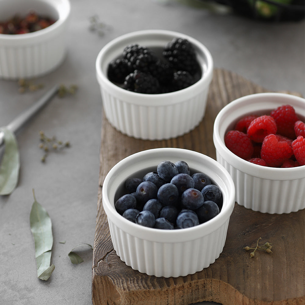 6-Piece 4 Oz Ramekin Set - Oven-Safe Ceramic Baking Dishes for Crème Brûlée, Soufflés & Desserts - Perfect for Home Baking & Restaurant Use