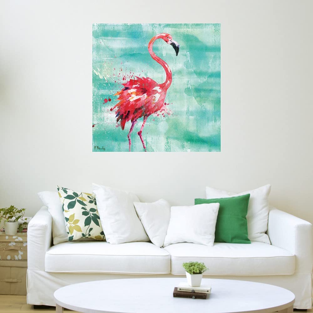 Paul Brent Arianna Flamingo I Turquoise Canvas Wall Art - 22x22 Inch Ready to Hang Fine Art Print for Living Room, Bedroom, Office Decor - Tropical Flamingo Painting for Coastal, Beach House & Boho Home Decor