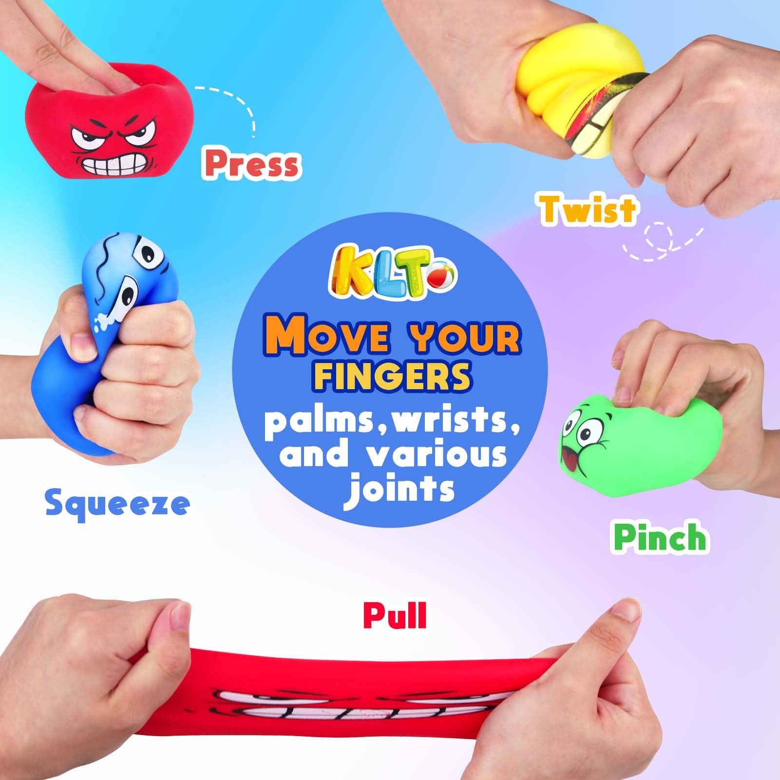 4 Pack Stress Relief Squeeze Balls for Kids & Adults - Slow Rising Squishy Sensory Fidget Toys for Anxiety, Autism, ADHD - Perfect for Classroom Prizes, Easter Basket Stuffers & Office Desk Stress Relief