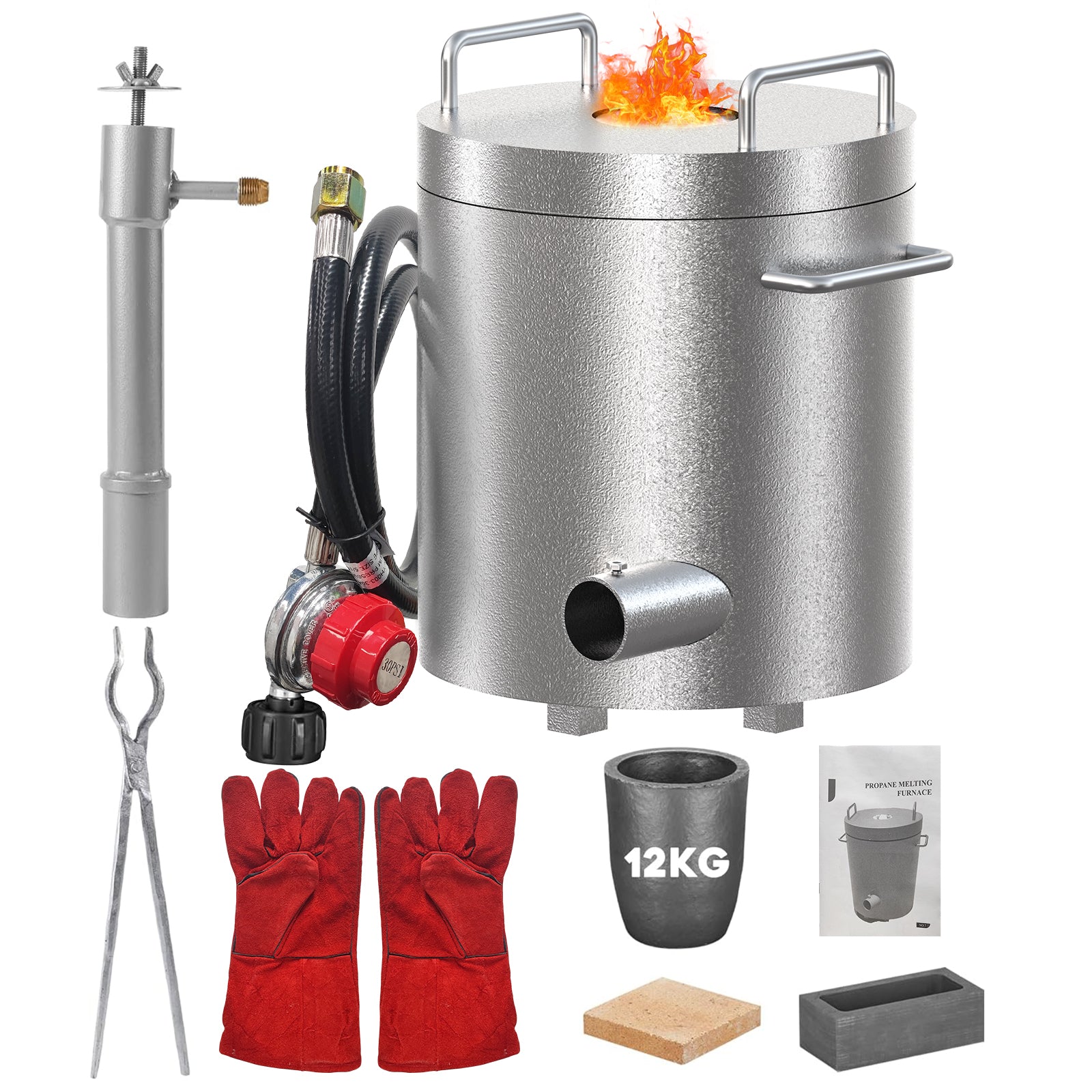 GARVEE 12KG (26Lbs) Propane Melting Furnace Kit - 2370°F High Temperature Metal Foundry with Crucible & Tongs - Perfect for Melting Gold, Silver, Copper & Aluminum - Ideal for Beginners & DIY Jewelry Making, Metal Casting & Small Foundry Projects