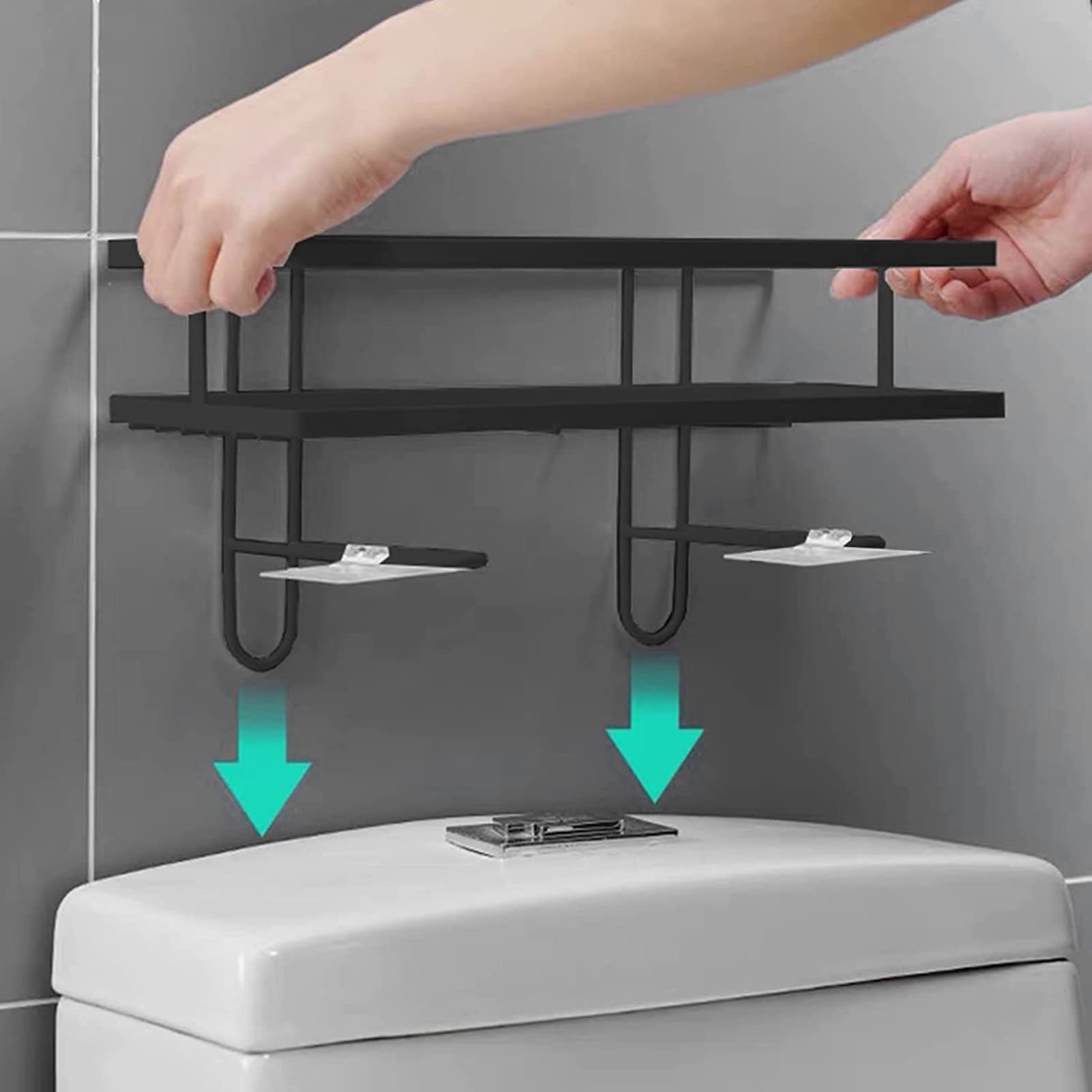 Iron Bathroom Storage Shelf with Hooks - Space-Saving Toilet Organizer for Towels, Candles & Essentials - Perfect for Small Bathrooms, Apartments & Vanity Organization