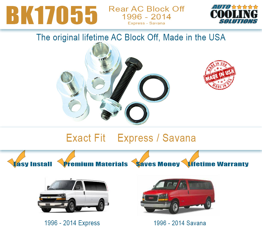 Rear AC Block Off Plate Kit for Chevy Express & GMC Savana 1996-2021 with Block Fittings - Perfect for AC System Removal & Engine Compartment Cleanup