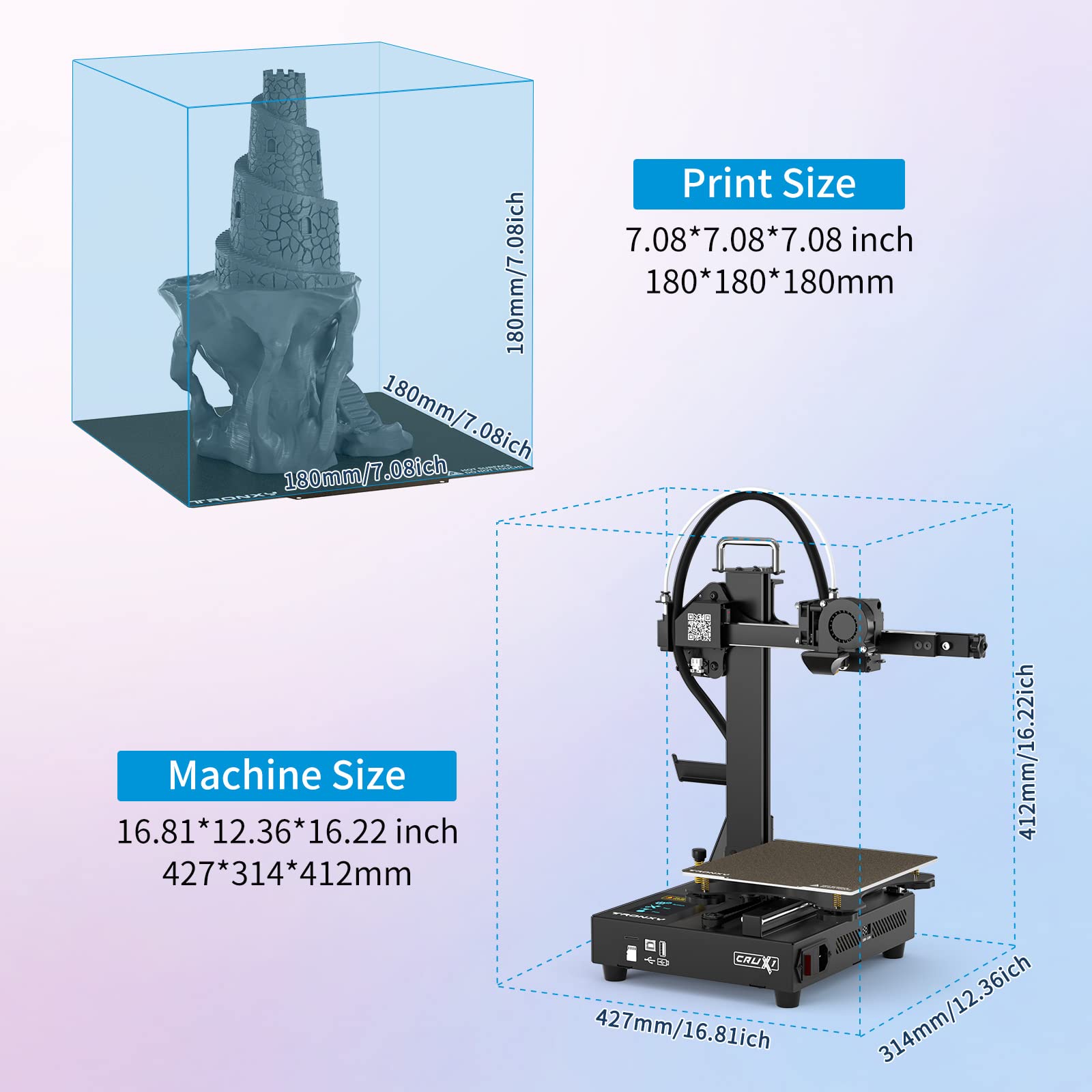 TRONXY CRUX1 High Precision Mini 3D Printer with PEI Sheet | Direct Drive Extruder, Double OSG15 Guide Rail & Metal Pulleys | 7.08×7.08×7.08in Build Volume | Ideal for Home DIY, Prototyping & Small Model Printing