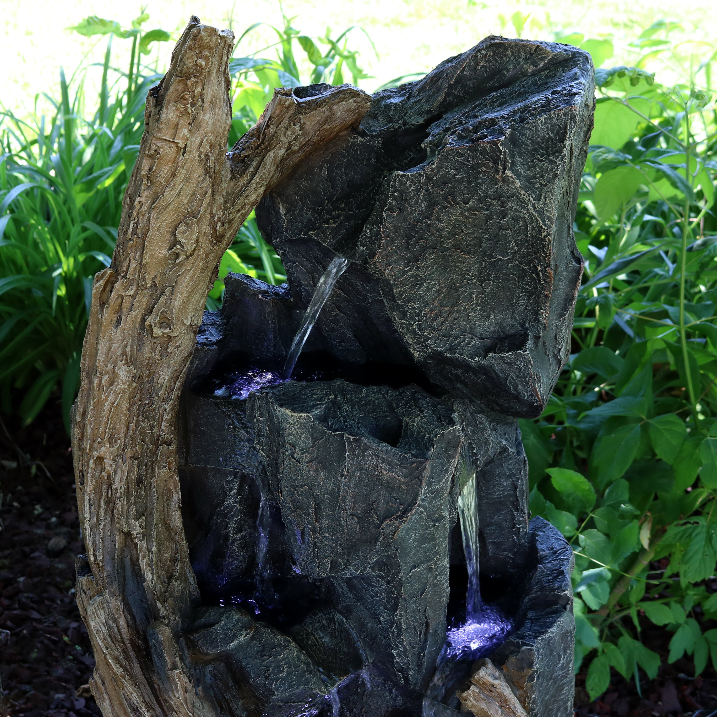 Sunnydaze Cascading Mountainside Outdoor Fountain with LED Light - 35