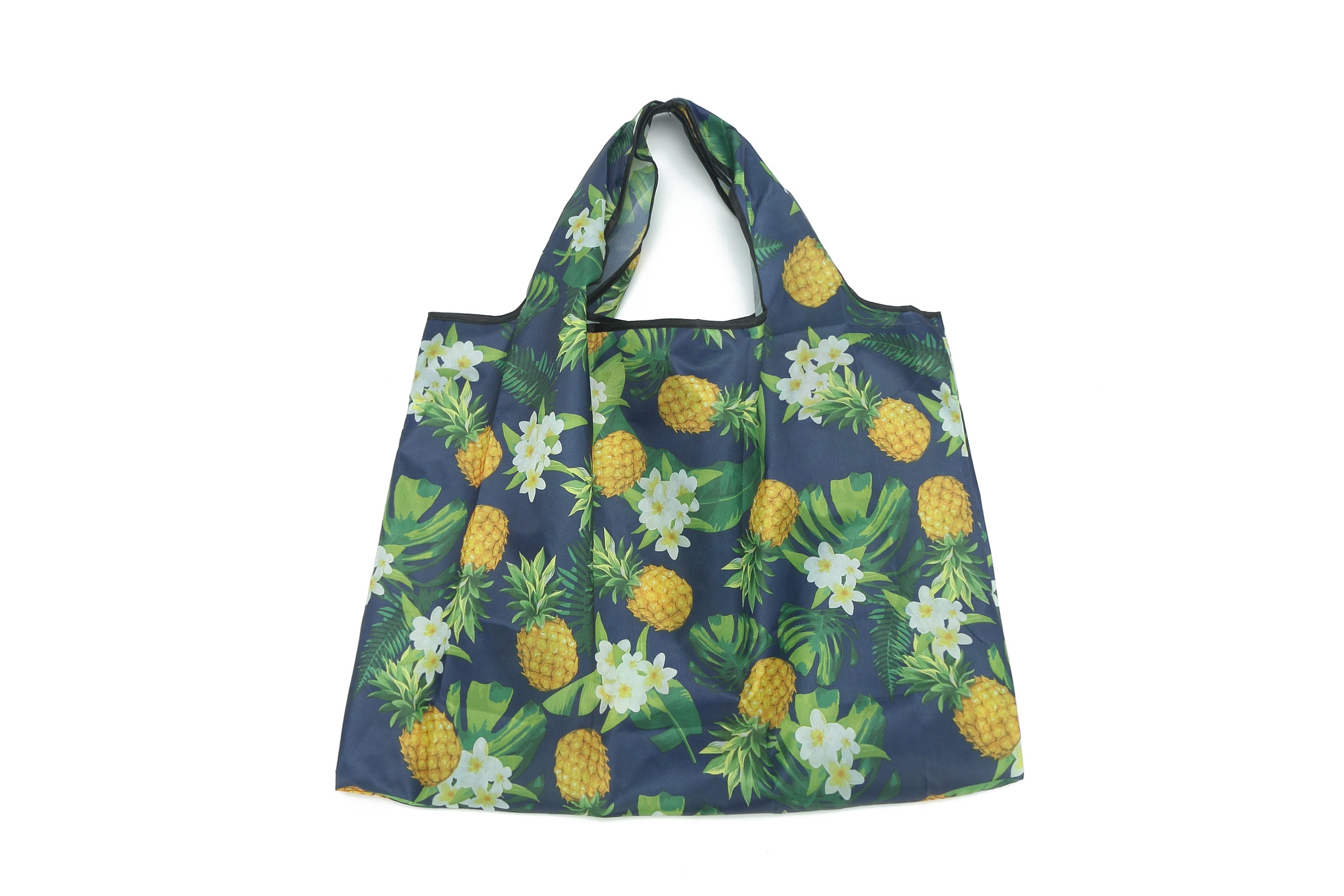 Foldable Tote Bag - Jackie Pineapple Monstera Navy Blue - Perfect for Shopping, Travel & Beach Day