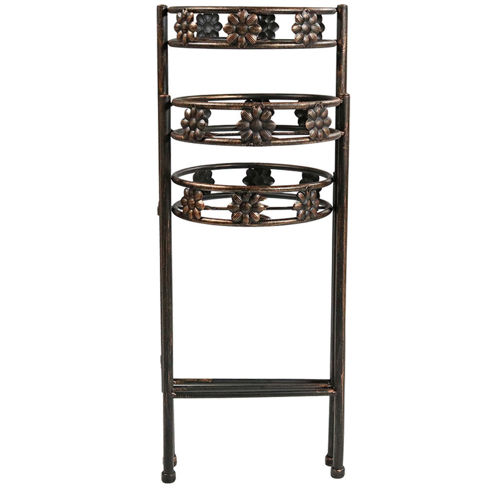 Sunnydaze 3 Tier Folding Plant Stand - 29 Inch Tall Indoor Outdoor Metal Flower Pot Holder for Patio, Garden, Balcony Decor - Perfect for Displaying Potted Plants, Herbs, and Succulents