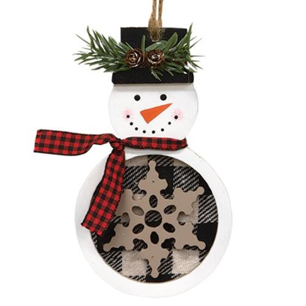 Buffalo Check Snowman with Snowflake Ornament - Christmas Tree Decoration for Holiday Home Decor - Perfect for Xmas Party, Winter Wedding & Festive Gift Giving