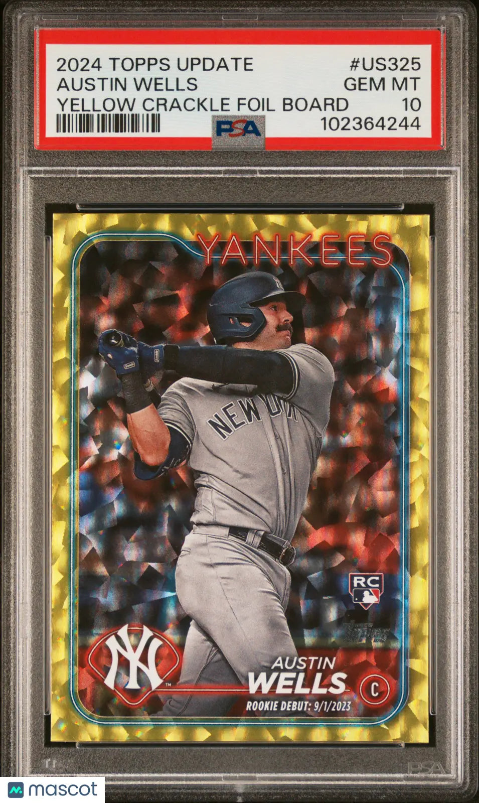2024 Topps Update Baseball Austin Wells Rookie Card Yellow Crackle Foil Board PSA 10 Gem Mint Limited to 50 - Perfect for Collectors, Investors & Baseball Fans Display