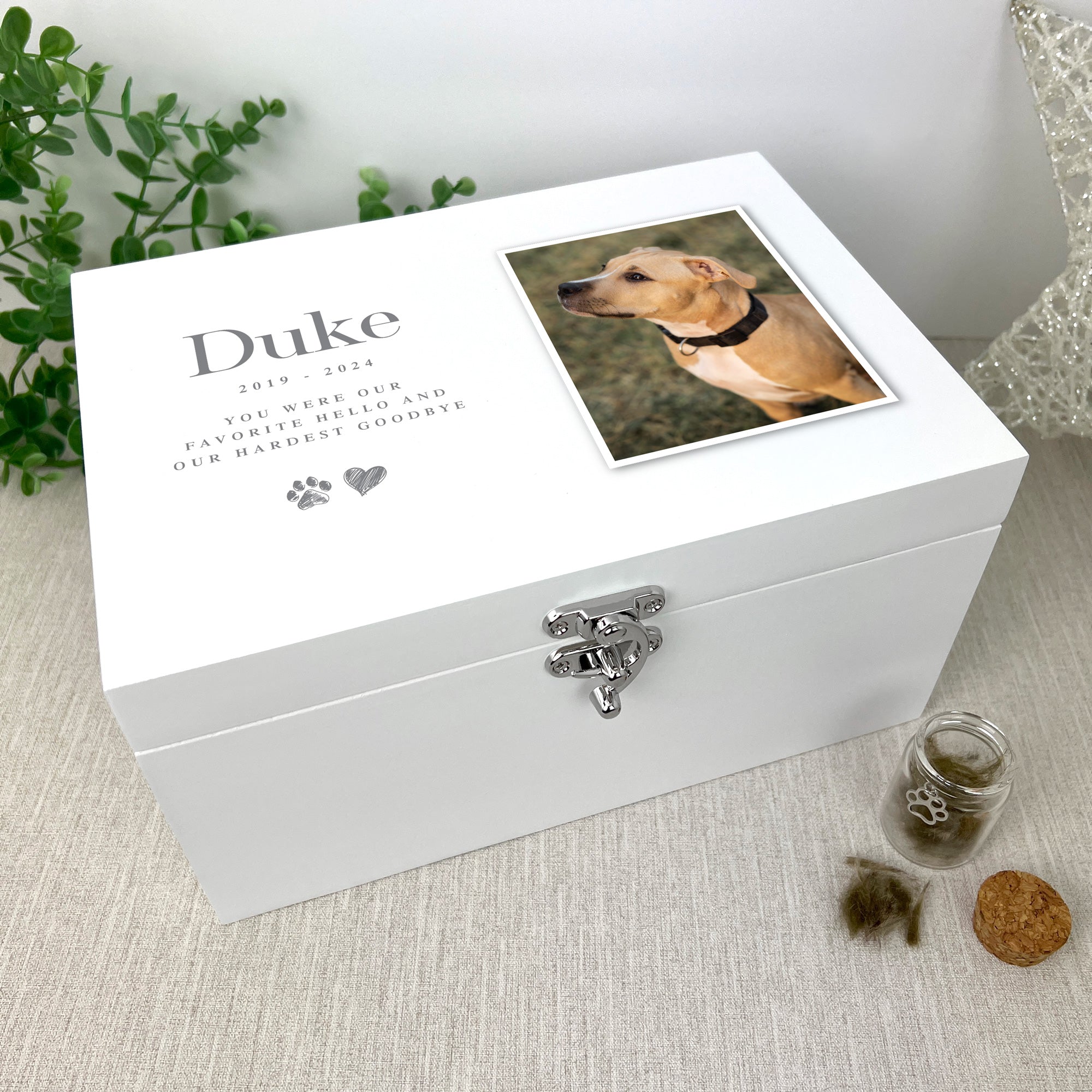 Custom Engraved Pet Memorial Box - Personalized Sketch Photo Keepsake for Dogs & Cats - 3 Sizes (8.7