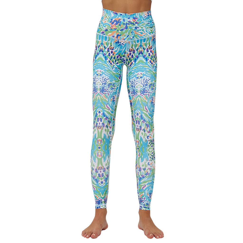 Women's High-Waisted Colorful Stitched Running Yoga Leggings - 9 Minute Workout Pants for Fitness, Gym & Activewear