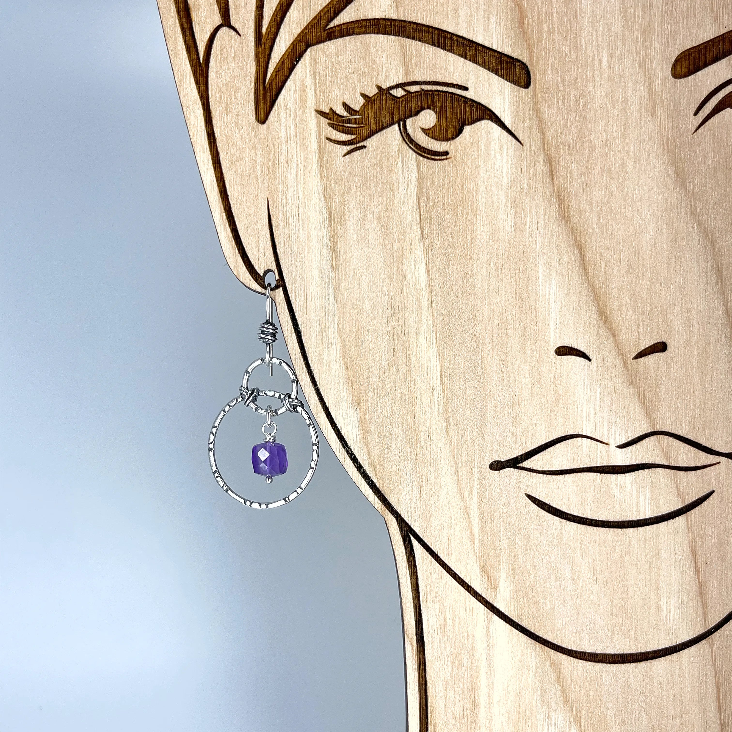 14K Sterling Silver Hoop Earrings with Genuine Amethyst Gemstones | Elegant Dangle Earrings for Women | Perfect for Parties, Weddings & Everyday Wear
