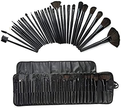 9JOY Professional 32-Piece Makeup Brush Set with Leather Pouch - Vegan Cosmetic Brushes for Foundation, Eyeshadow & Blending | Perfect for Makeup Artists & Beginners (Black) - Home & Travel Beauty Essentials