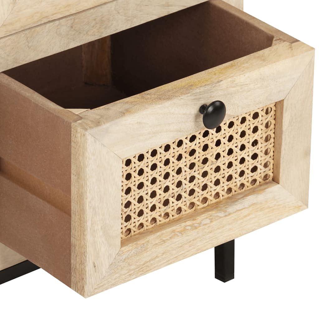 Solid Mango Wood Kitchen Storage Cabinet with Natural Cane - 23.6