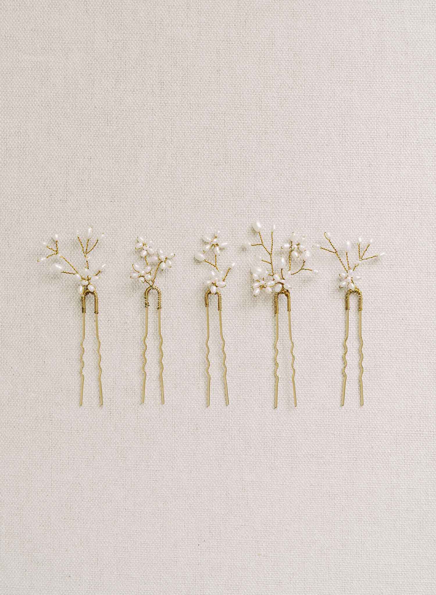 5-Piece Baby's Breath Freshwater Pearl Hair Pin Set - Style #2158 | Elegant Bridal & Wedding Hair Accessories for Women