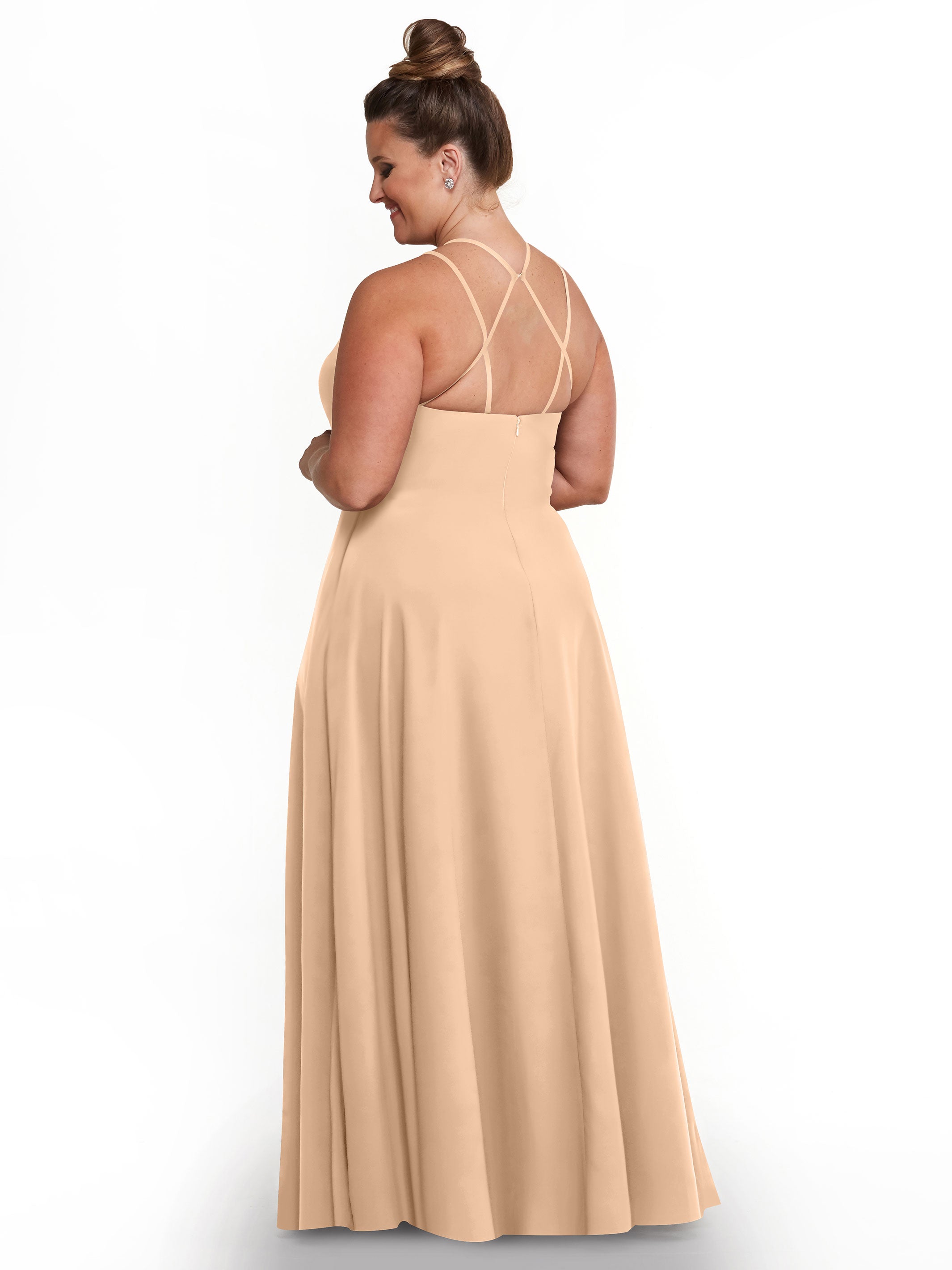 Elegant 83006 Stretch Chiffon A-Line Bridesmaid Dress with Halter Neckline - Perfect for Weddings, Formal Events & Special Occasions