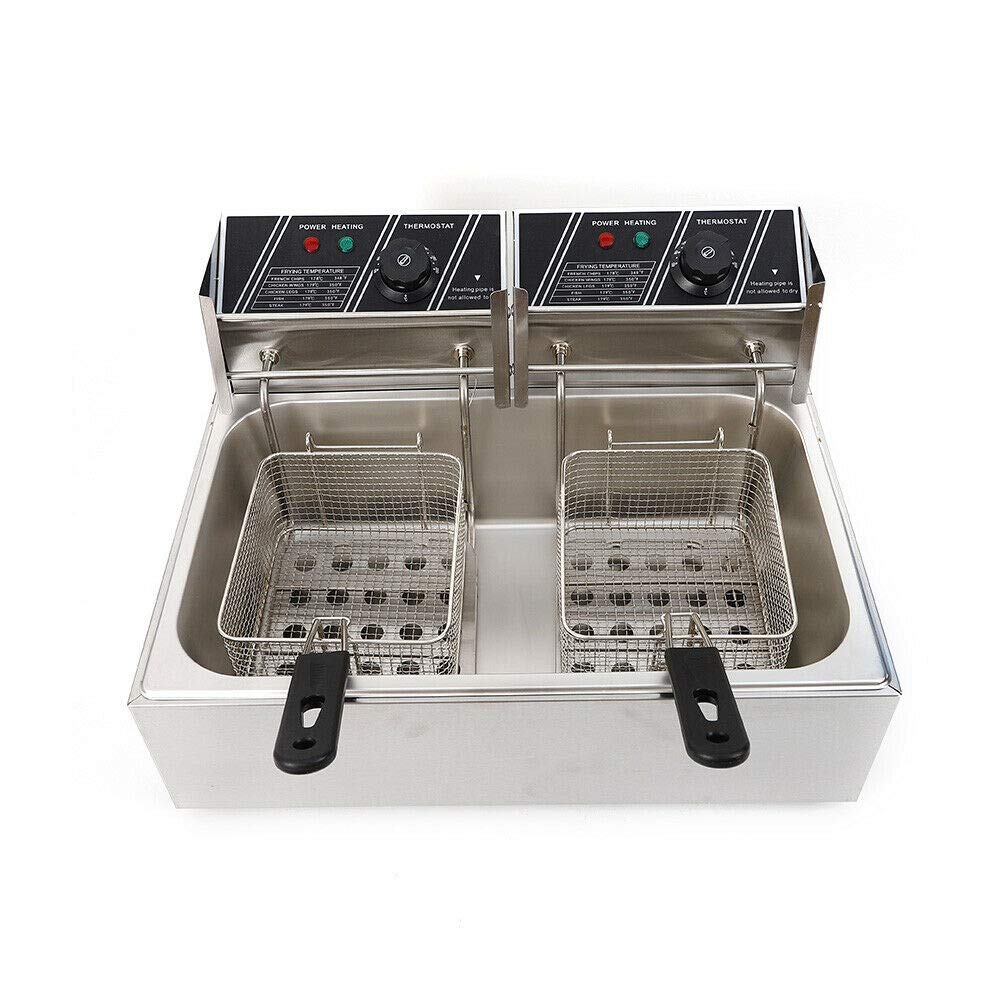 5000W Commercial Dual Tank Electric Deep Fryer - 12L Stainless Steel Restaurant Fryer with 2 Baskets for Fast Food, Snack Bars, Parties & Buffalo Wings - US Stock (Ideal for Restaurants, Catering & Home Use)