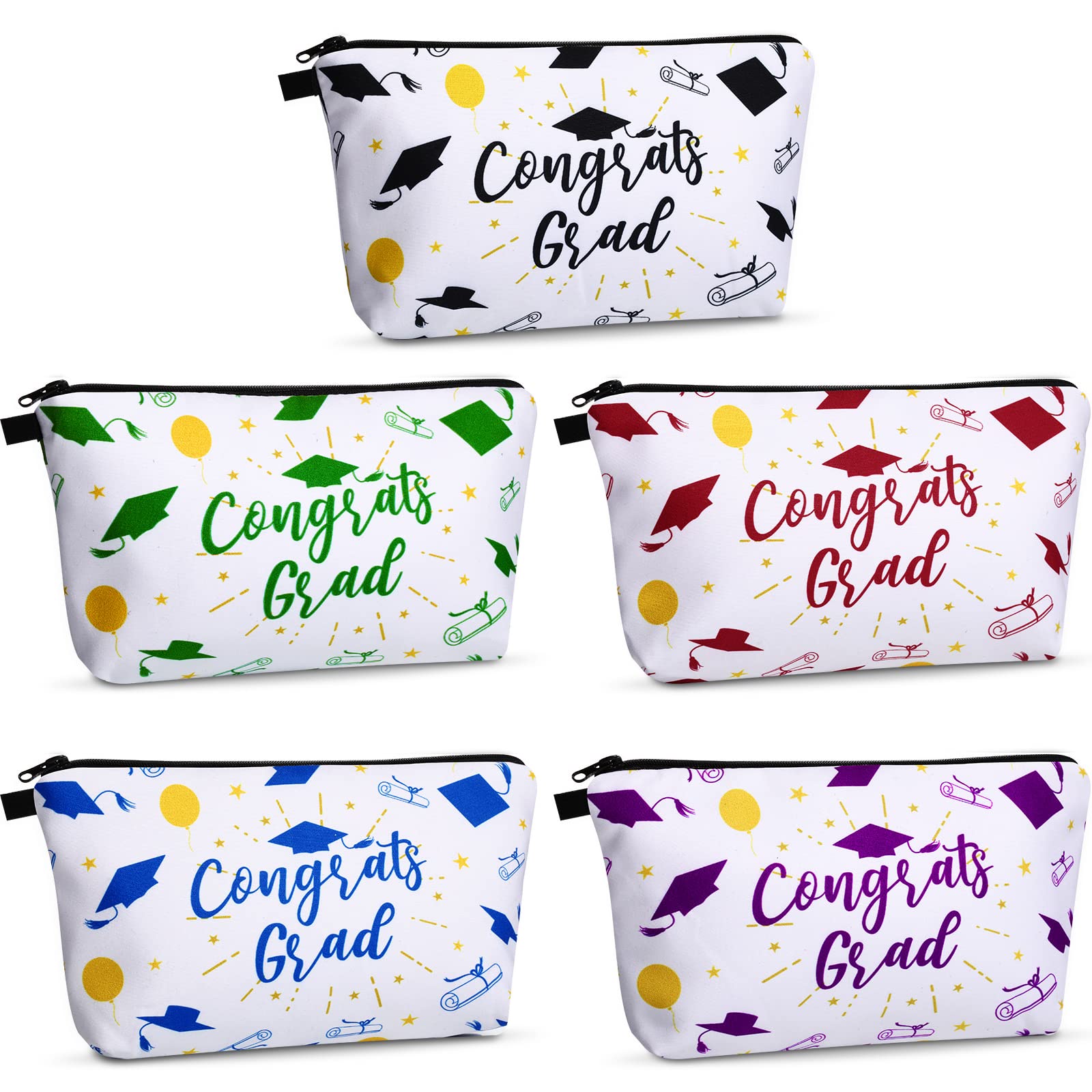 5-Piece Graduation Makeup Bag Set - Perfect Gift for High School & College Graduates (Class of 2022) - Travel Toiletry Cosmetic Pouch with Zipper - Ideal Graduation Party Supplies & Gifts for Women & Girls - Great for Travel, College Dorm Essentials & Graduation Celebrations