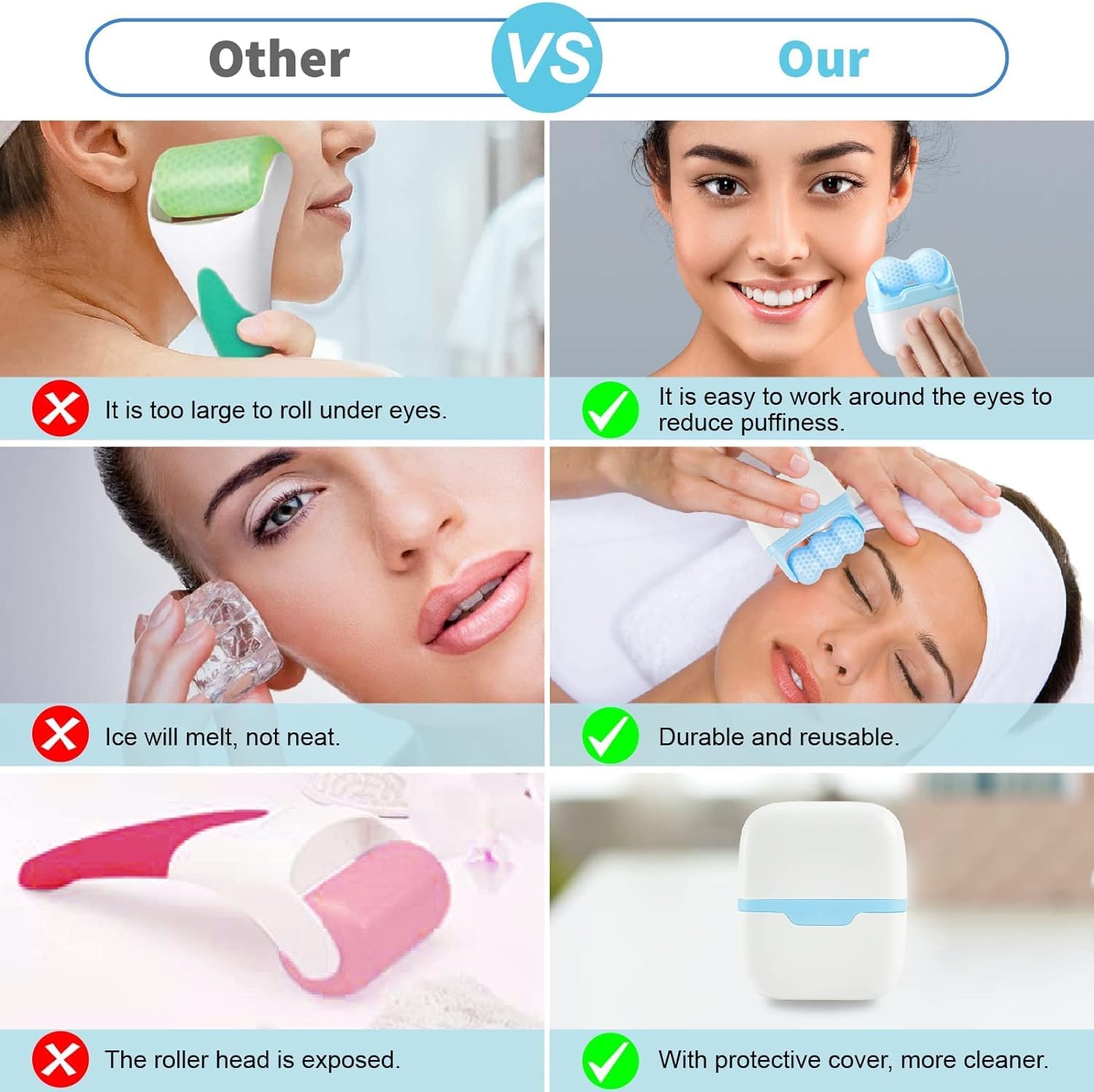 JICOOT 2-in-1 Upgraded Ice Roller for Face, Eyes, Neck & Body – Reduce Puffiness, Acne & Inflammation | Portable & Durable Skincare Tool | Reusable Facial Massager for Glowing Skin | Perfect Gift for Women – Use for Morning Routine, Post-Workout Recovery & Spa Relaxation
