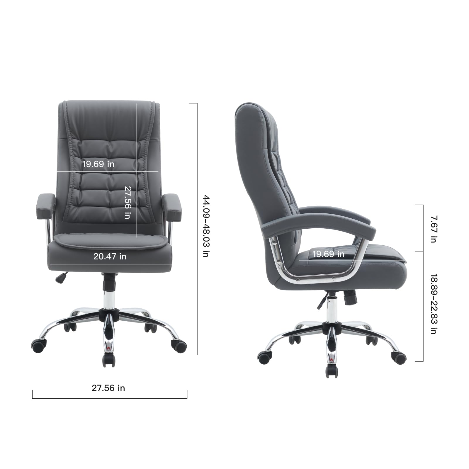 Premium Adjustable High Back Executive Office Chair - Ergonomic Leather Swivel Desk Chair with Padded Armrests & Spring Seat - Supports 350lbs - Home Office Computer Task Chair (Gray) - Perfect for Long Work Hours, Video Conferencing & Remote Work Comfort