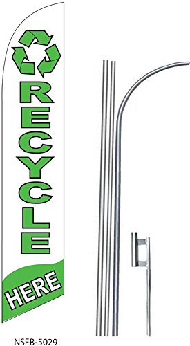 3-Pack Recycle Here 15' Swooper #8 Feather Flags Kit - Perfect for Eco-Friendly Events, Recycling Centers & Outdoor Promotions