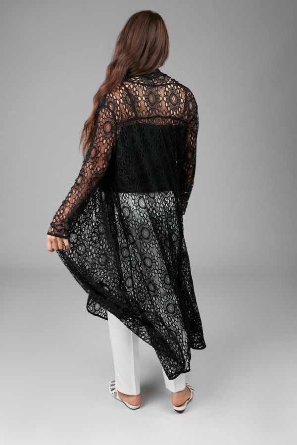 Elegant Black Long Lace Kimono Robe for Women - Boho Chic Cover Up, Loungewear & Beach Dress - Perfect for Spa Days, Bridal Party, and Vacation Wear