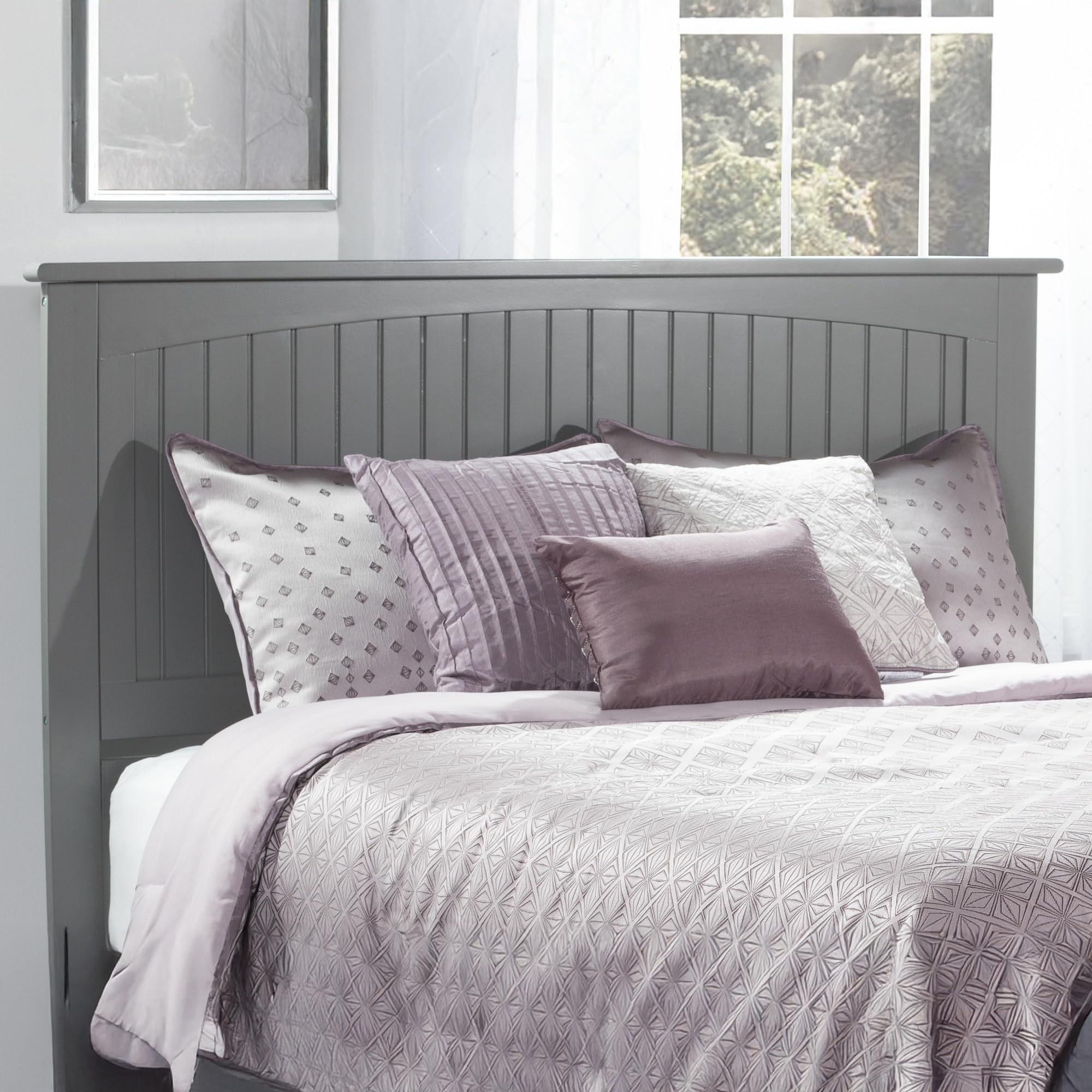 AFI Nantucket Queen Solid Wood Panel Headboard with USB Charging Ports - Grey - Modern Farmhouse Bedroom Furniture for Master & Guest Rooms