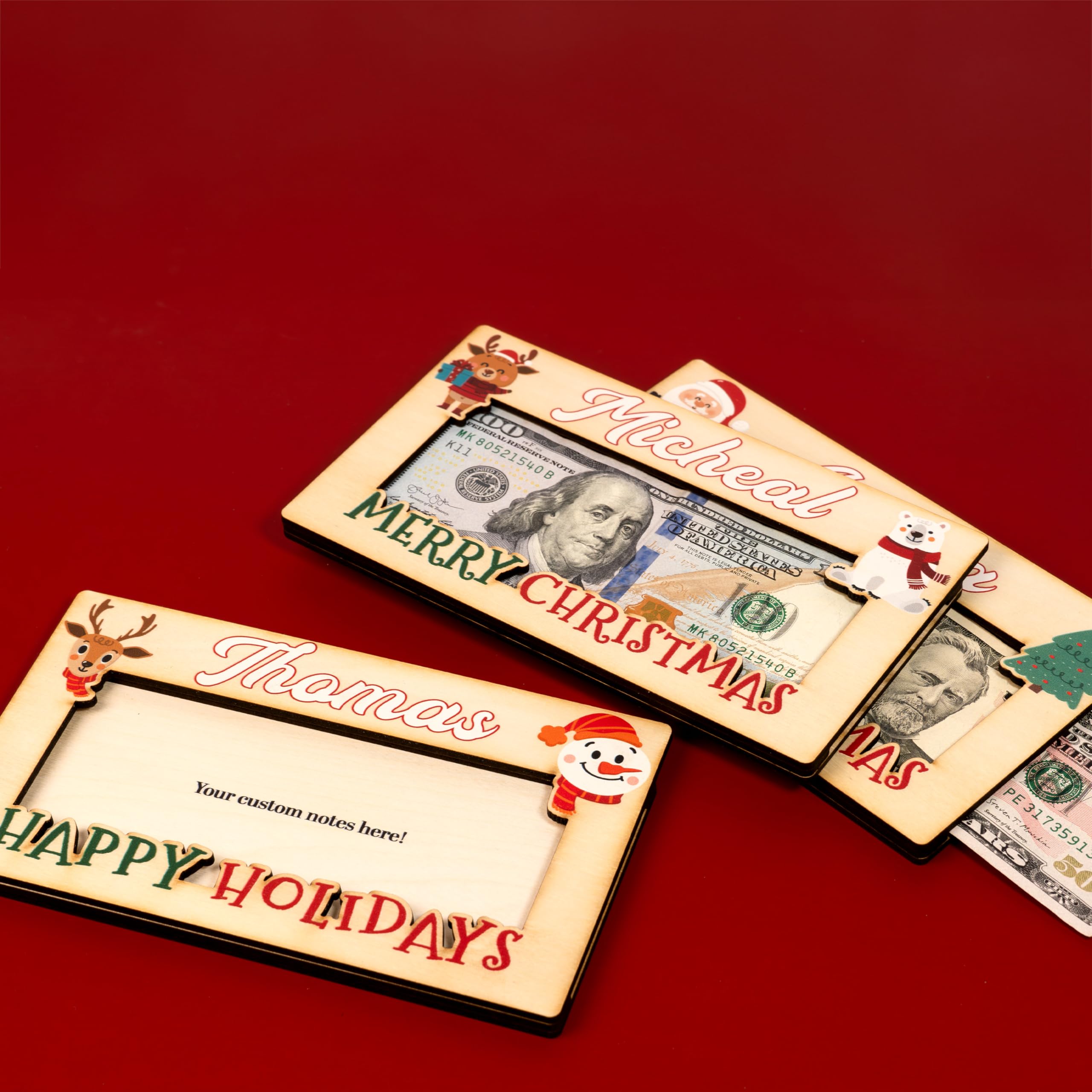 Personalized Christmas Money Holder - Custom Wooden Cash Gift Envelope with Name - Double Layer Design (6 Styles) - Perfect for Holiday Gifts, Stocking Stuffers & Christmas Presents