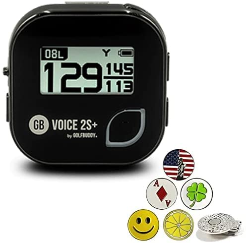 GolfBuddy Voice 2S+ Black Golf GPS Rangefinder with Magnetic Hat Clip & 5 Ball Markers - Accurate Distance Measurement for Golfers | Perfect for Course Play & Practice Sessions
