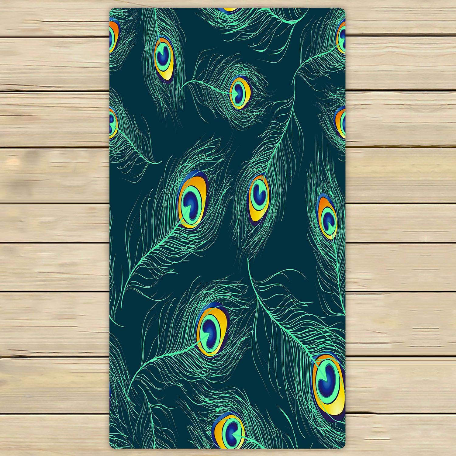 Blue Green Peacock Feathers Beach Towel - 30x56 Inch Soft Absorbent Quick-Dry Bath Towel for Pool, Spa, Travel & Outdoor Activities | Perfect for Beach, Gym, Yoga & Picnics