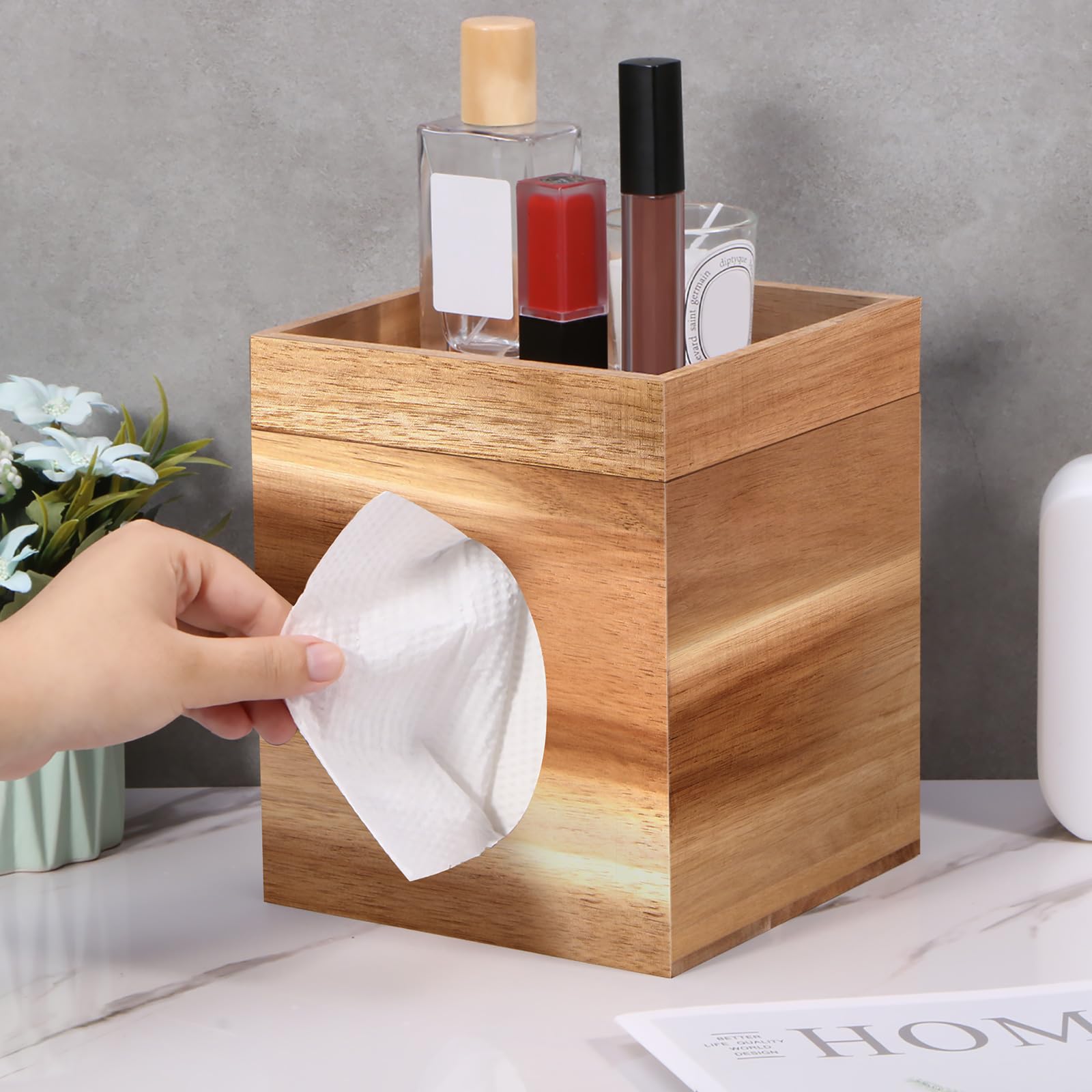 Wooden Tissue Box Cover with Storage Tray - 6