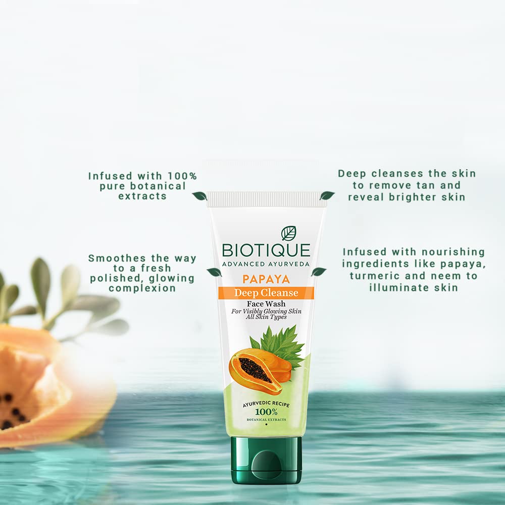 Biotique Bio Papaya Exfoliating Face Wash for All Skin Types - 150ml | Gentle Cleanser for Daily Skincare Routine, Acne & Blackhead Removal