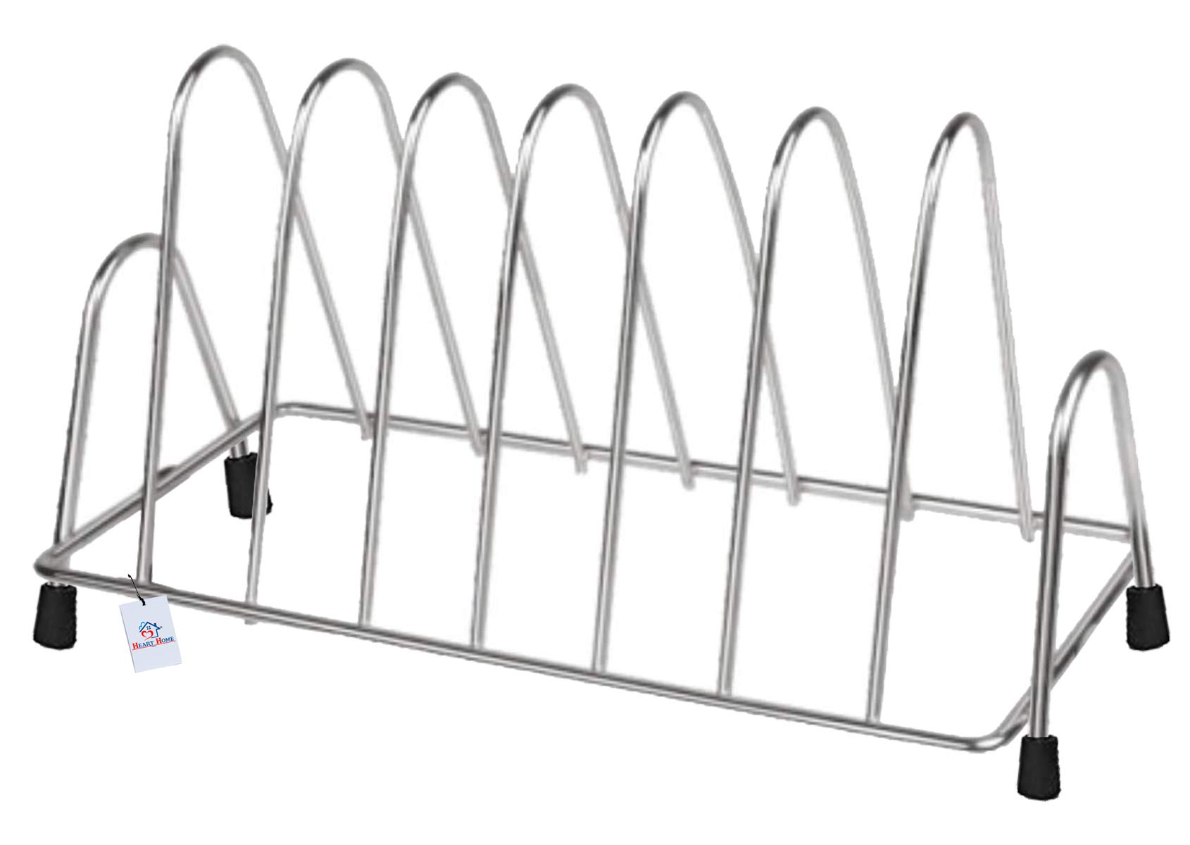 Stainless Steel Plate Rack & Dish Organizer - 6-Section Kitchen Utensil Holder with Anti-Rust Nano Coating (Silver) - Perfect for Countertop Storage, Drying Dishes & Organizing Pots, Pans & Lids - HEART10581