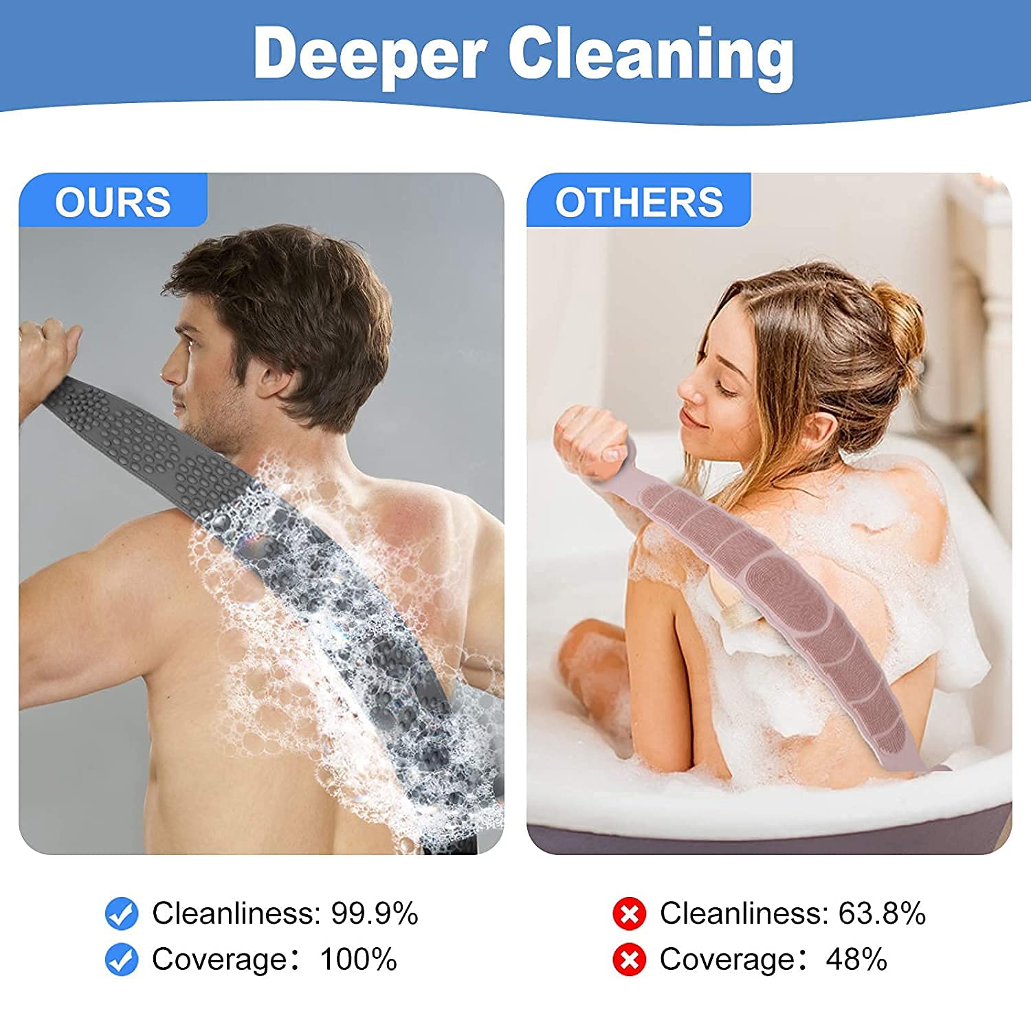 Quickous Silicone Body Scrubber - Double-Sided Exfoliating Brush for Deep Skin Cleaning & Massage - Shower & Bath Use