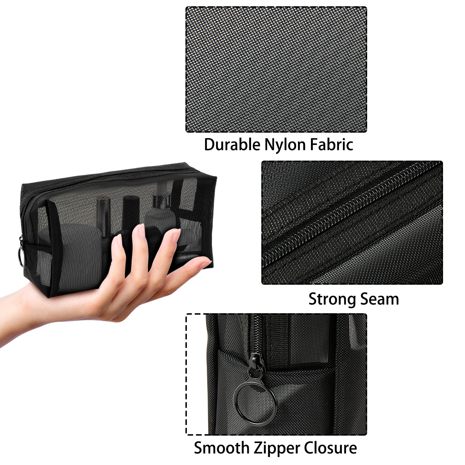 6-Pack Mesh Makeup Bags with Zipper - Travel Toiletry & Cosmetic Organizer for Home, Office & Trips