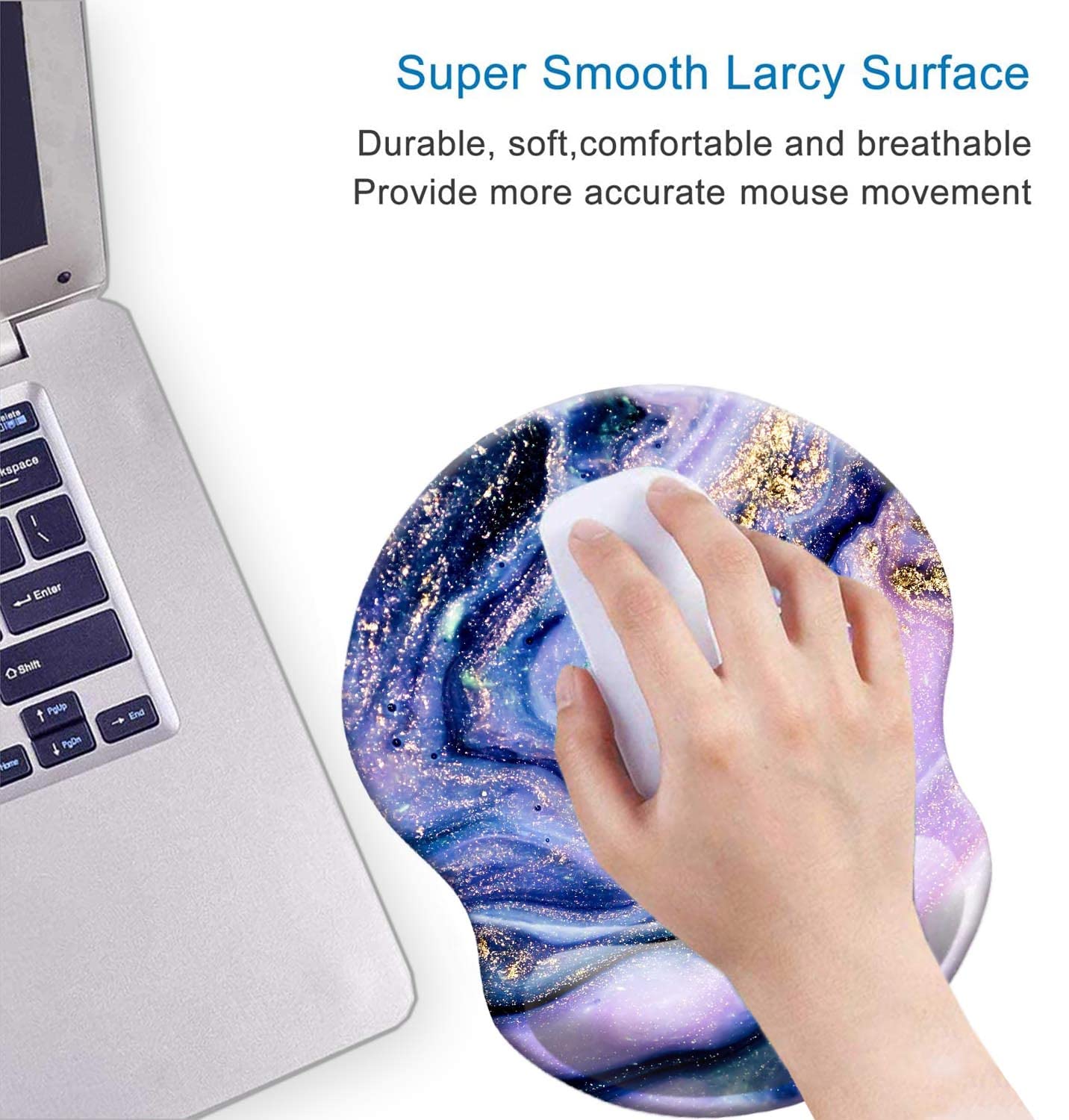 Ergonomic Mouse Pad with Wrist Rest Support - Non-Slip PU Base Gaming & Office Mousepad for Pain Relief - Cute Wrist Cushion (Marble Purple) | Perfect for Long Hours Computer Work, Typing & PC Gaming