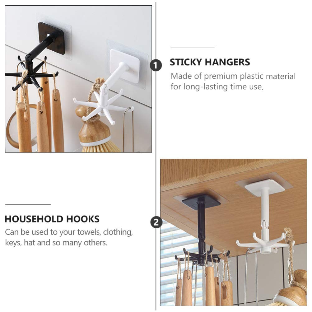 Rotatable Wall Hooks 4-Pack - Plastic Bathroom & Kitchen Storage Hooks for Keys, Bags, Towels - Space Saving Shower Hooks for Home Organization (Perfect for Bathrooms, Showers, Bedrooms & Entryways)