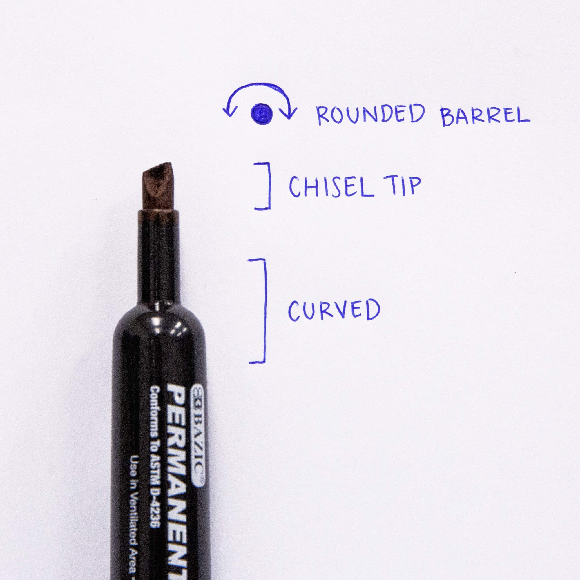 BAZIC Permanent Marker Chisel Tip - 12 Pack Black Markers for Writing on Plastic, Wood, Metal, Glass & Stone - Ideal for Office, Art, DIY Projects & Home Labeling (72-Pack Bulk Set)