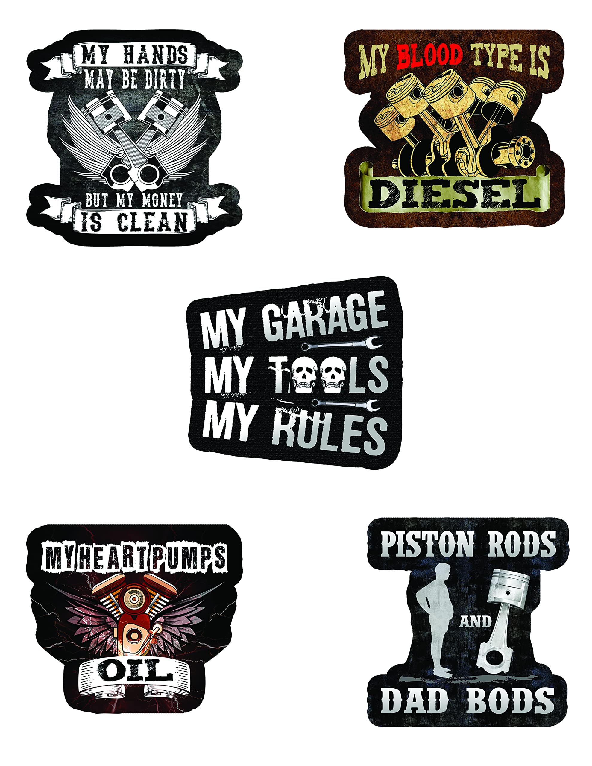 Kakembo Mechanic Stickers and Decals - 25-Pack Durable Vinyl Toolbox & Garage Decoration for Cars, Laptops, Water Bottles - Perfect for DIY Enthusiasts and Automotive Lovers