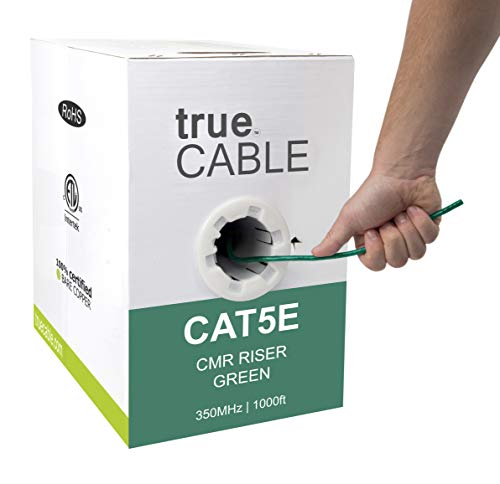 TrueCABLE Cat5e Riser (CMR) Bulk Ethernet Cable - 1000ft Green 24AWG 4-Pair Solid Bare Copper UTP Cable, 350MHz, PoE++ (4PPoE) Certified, ETL Listed - Ideal for Office Networking, Data Centers & Home Internet Installations