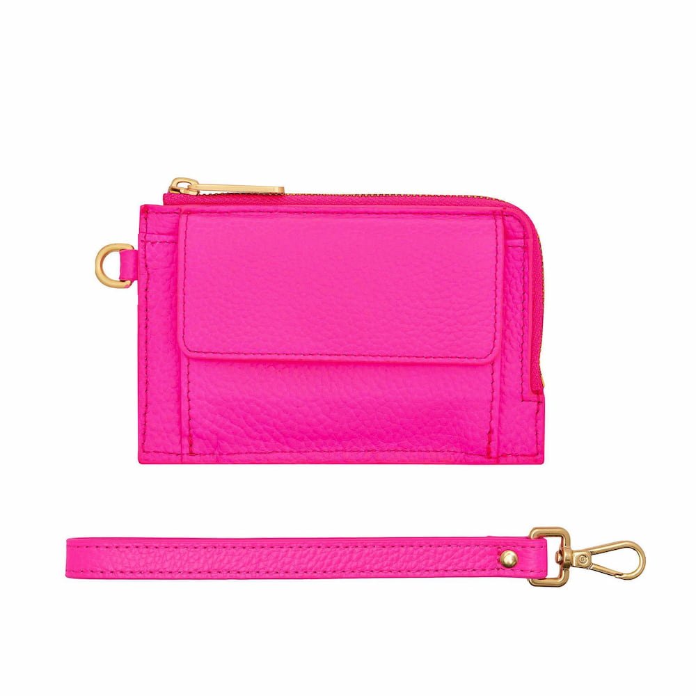 Everyday Leather Mini Wallet for Women - Slim RFID Blocking Card Holder - Neon Pink | Perfect for Travel, Shopping & Daily Essentials