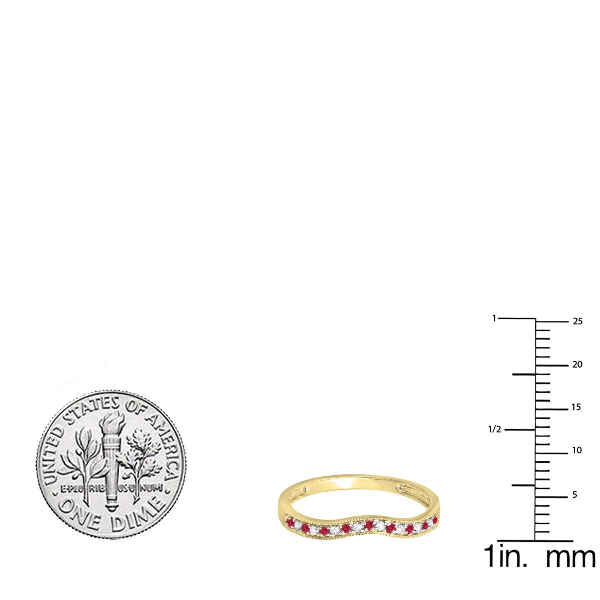 14K Solid Gold Round Ruby & White Diamond Women's Anniversary Wedding Band Guard Ring - Perfect for Anniversaries, Engagements & Special Occasions
