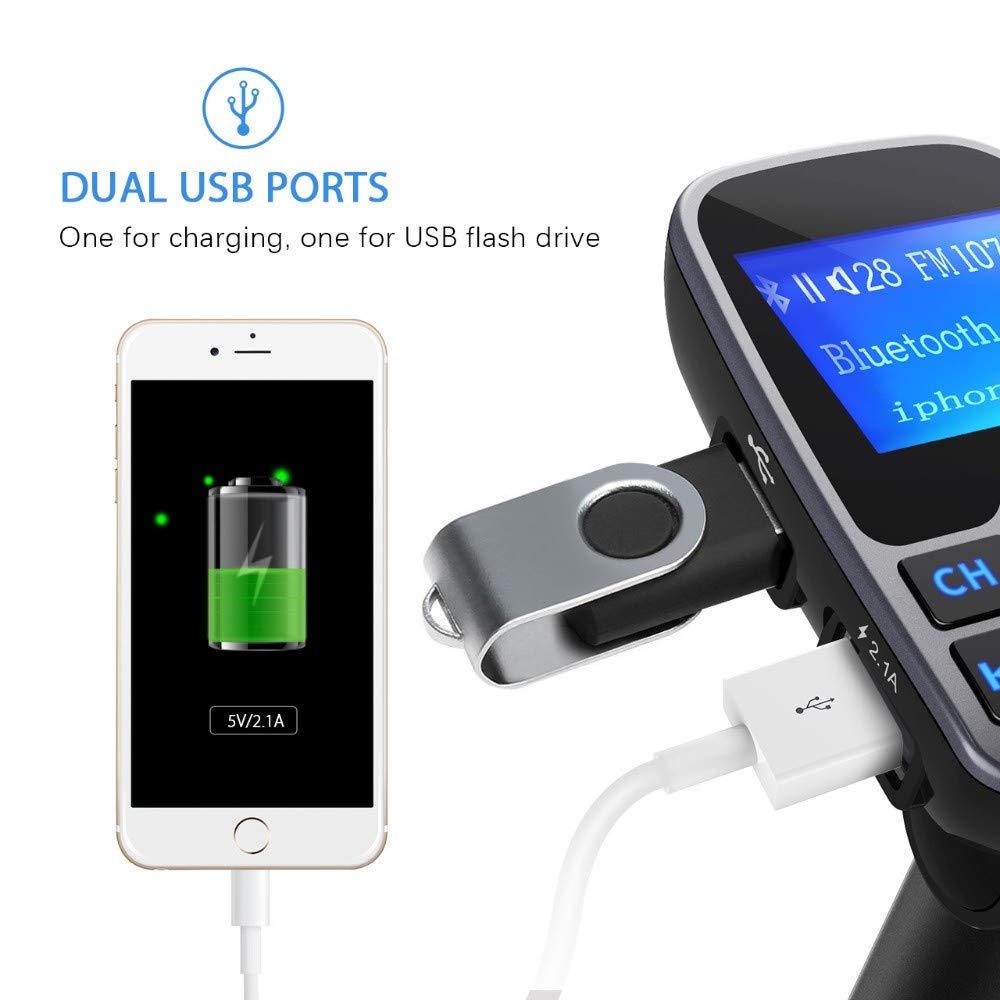 T11 Wireless Bluetooth FM Transmitter for Car - Hands-Free Car Kit with MP3 Player, Dual USB Charging Ports & Bluetooth Adapter | Perfect for Road Trips, Commuting & Music Streaming