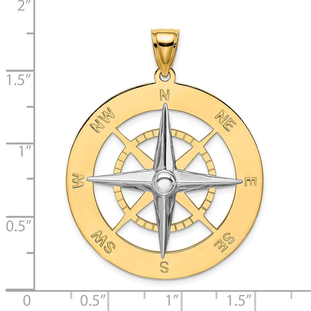 14K Two-Tone Gold & Rhodium Plated Nautical Compass Pendant Necklace - 18