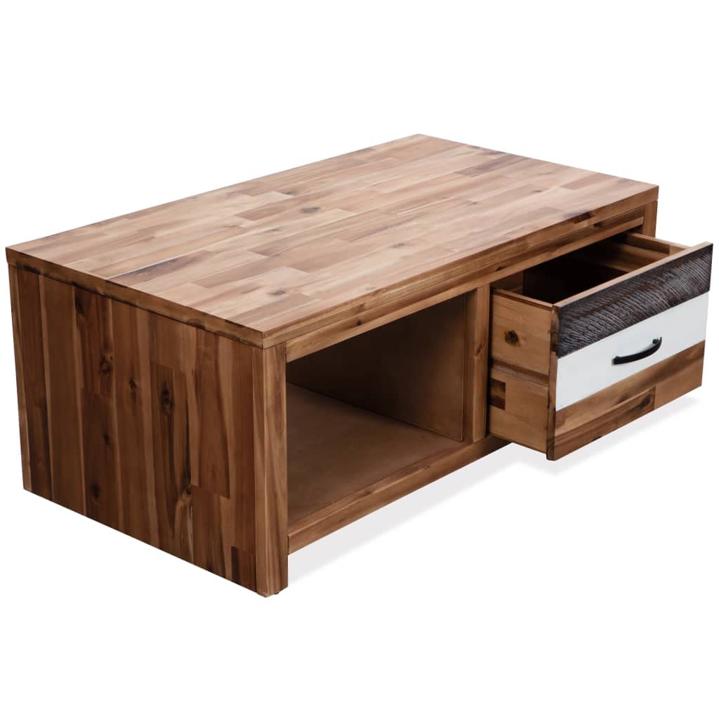 Solid Acacia Wood Coffee Table with Storage - 35.4
