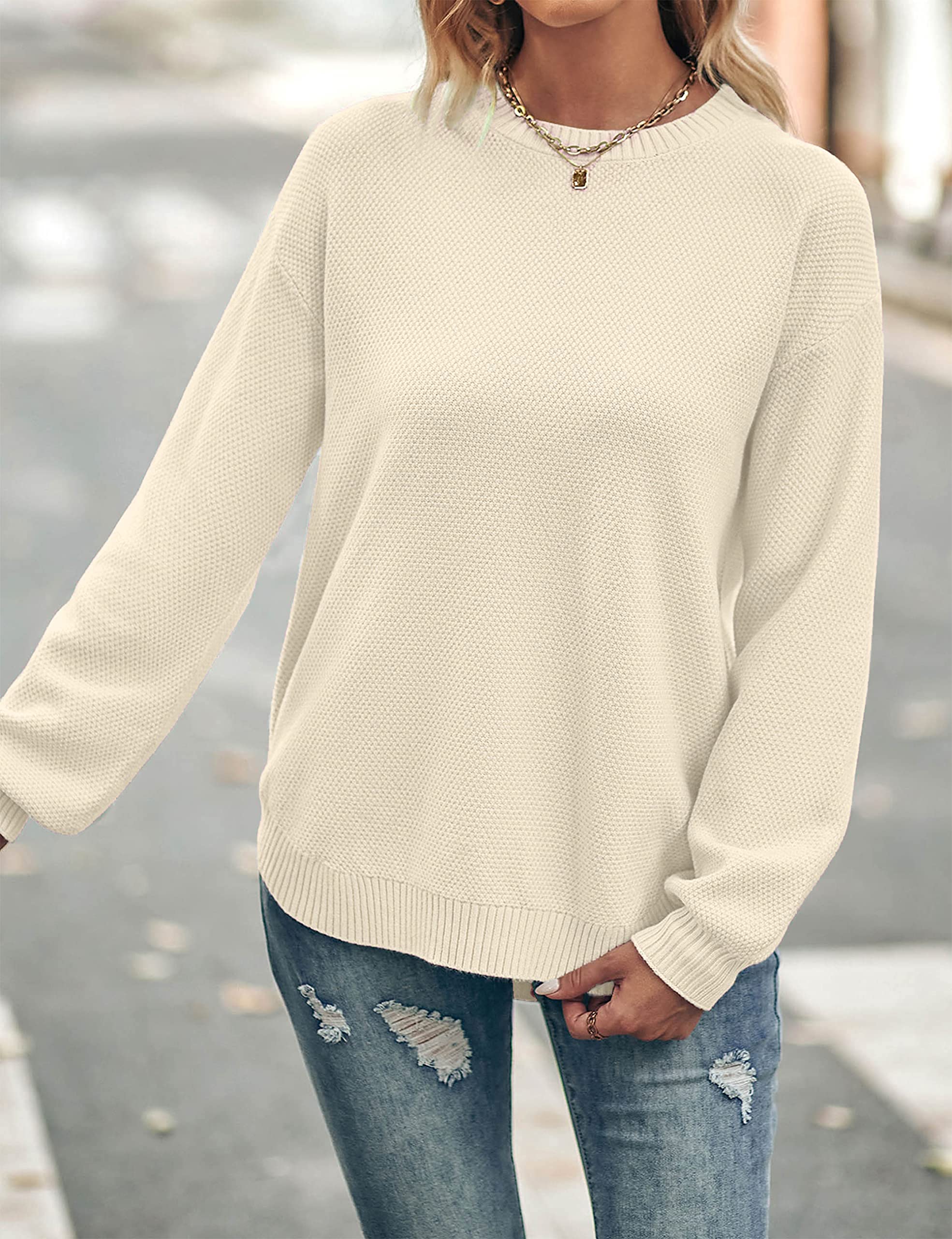 Timuspo Women's Oversized Knit Sweater - Long Sleeve Crew Neck Pullover for Casual Wear