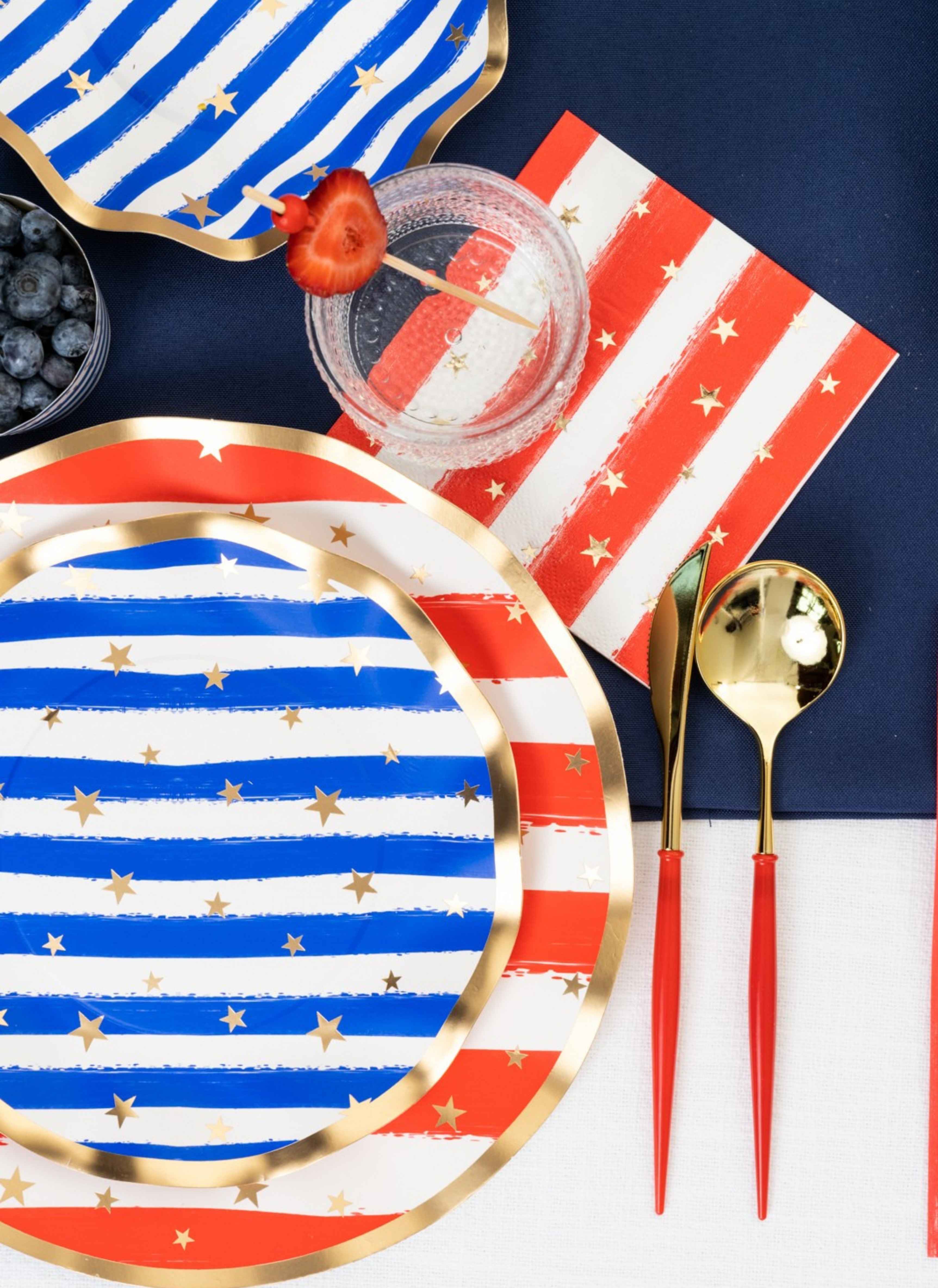 Wavy Salad Plate Set of 8 - Patriotic Confetti Design - Perfect for 4th of July BBQs, Picnics & Summer Parties