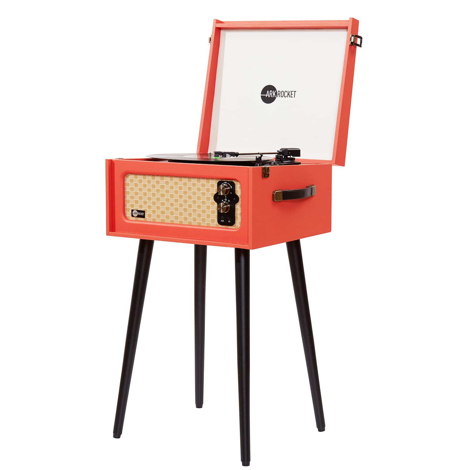 Arkrocket 3-Speed Bluetooth Vintage Record Player with Built-in Speakers - Wireless Vinyl Turntable with Moving Magnet Cartridge, Removable Legs (Orange) | Perfect for Home Decor, Retro Music Lovers & Gift Giving