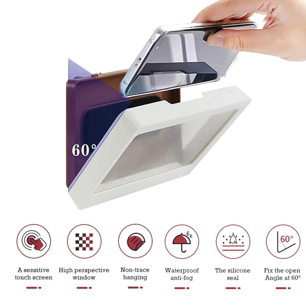 Waterproof Shower Phone Holder - White Wall Mount for iPhone & Android Smartphones - Perfect for Bathroom, Kitchen & Gym Use
