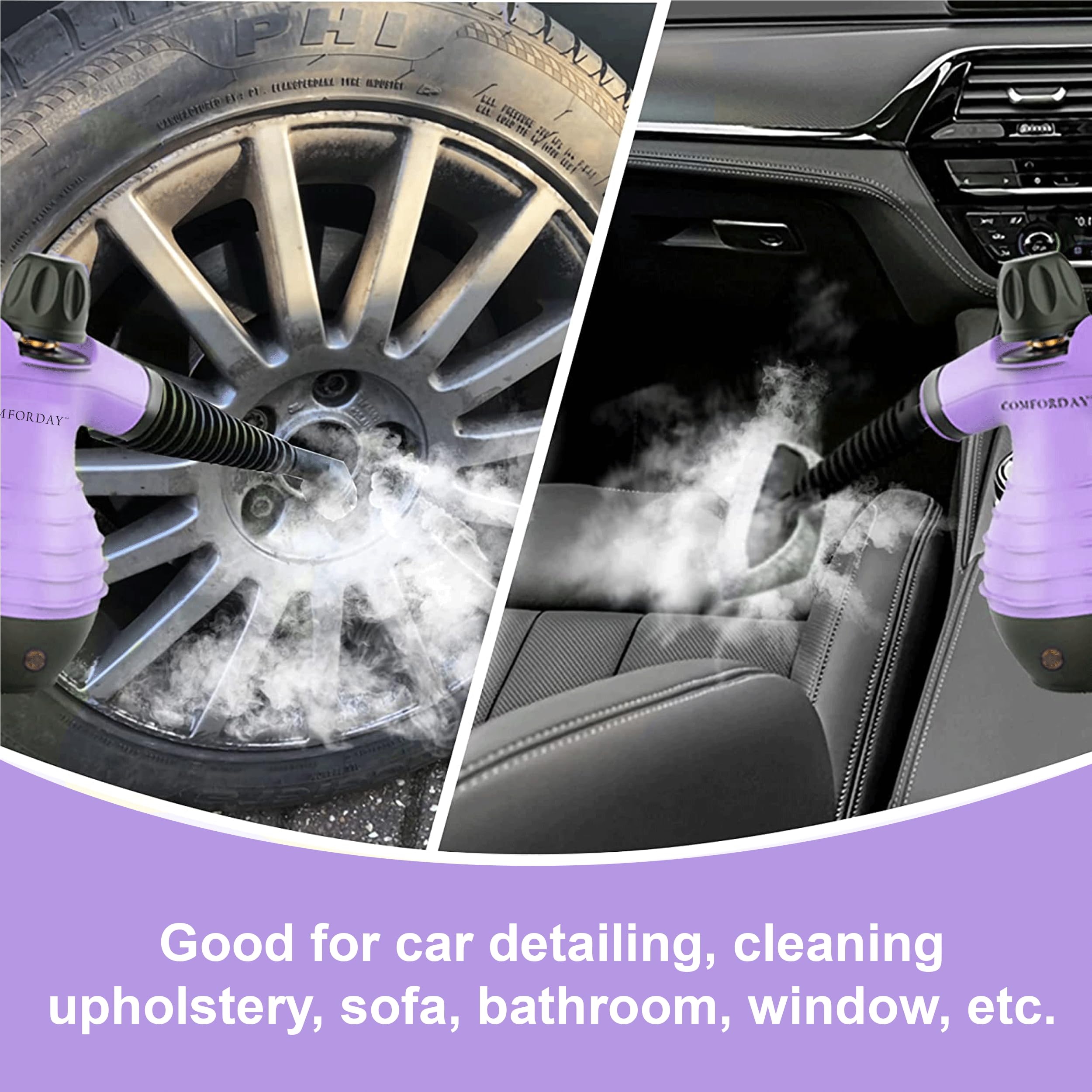 Comforday Multi-Purpose Handheld Pressurized Steam Cleaner with 9-Piece Accessories - Powerful Stain Remover for Curtains, Car Seats, Floors, Bathroom & Windows - Ideal for Home Deep Cleaning & Sanitizing (Purple)